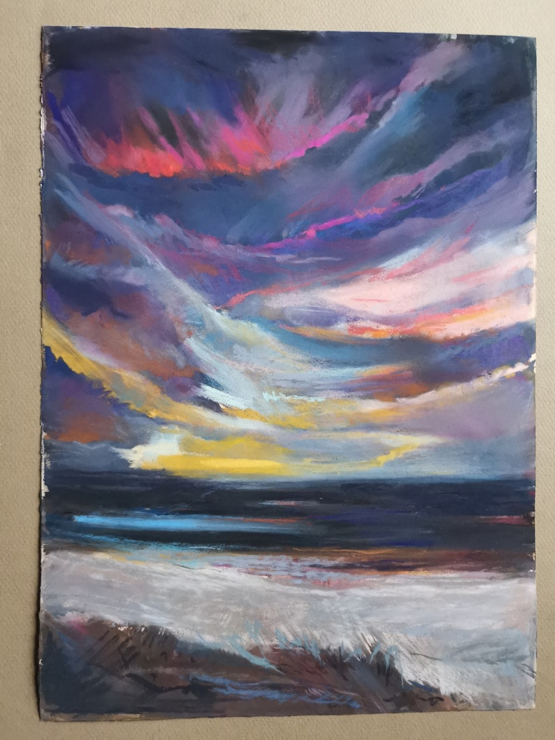 Coucher de soleil sur la plage, peinture pastel originale 10 x 13, oeuvre d'art pastel paysage marin, galerie d'accueil, peinture pastel, art mural abstrait, unisexe image 5