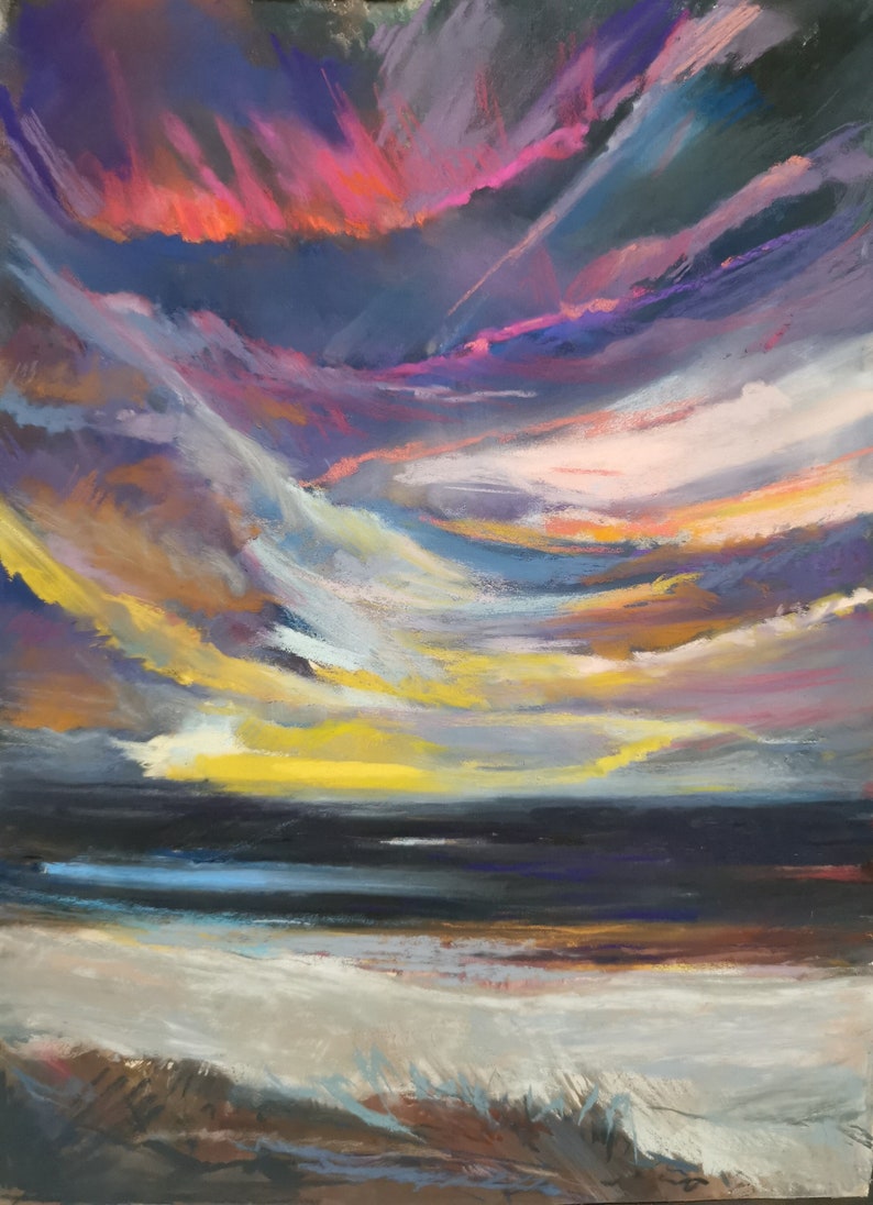 Sunset on The Beach, Pastel Painting Original 10x13, Seascape pastel artwork, Home Gallery, Art Painting Pastels, Abstract Wall Art, Unisex image 3