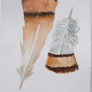Pittura di piume beige, arte ad acquerello, illustrazione di piume, piccoli acquerelli 7,5x11, decorazioni per la casa, arte naturale originale, stile minimalista