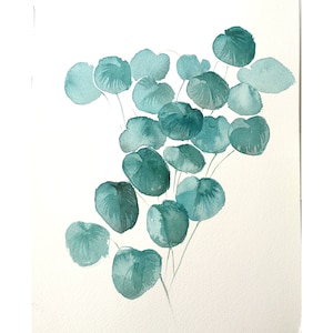 Pintura de acuarela pilea / planta de dinero chino / arte mural pilea / decoración de cocina / ilustración botánica 9 por 12 / ilustración de plantas pilea