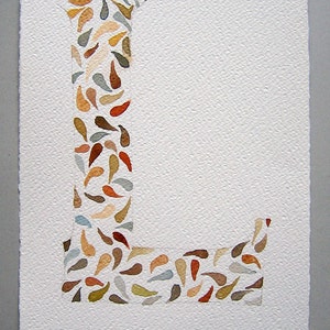 Buchstabe L Malerei Original. Kleines Aquarell 20x30cm. Monogrammkunst, personalisierte Geschenkidee. Küchenkunst. Wohndekor