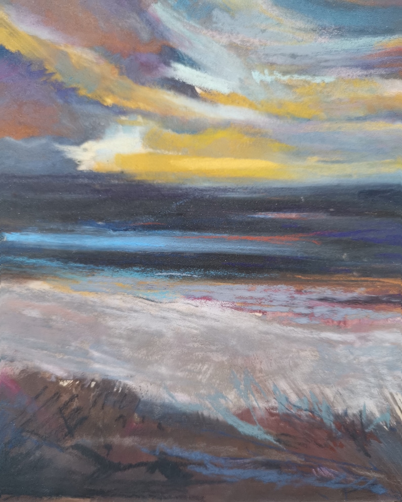 Coucher de soleil sur la plage, peinture pastel originale 10 x 13, oeuvre d'art pastel paysage marin, galerie d'accueil, peinture pastel, art mural abstrait, unisexe image 8