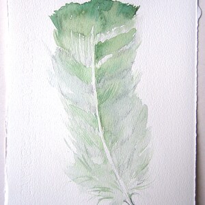 Minty feather's painting original/ Watercolor illustration/ Small watercolors7,5x11/ Feather drawing/ Green feather/ Home and living/