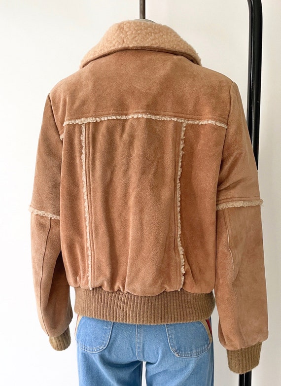 1970s 80s Brown Suede Bomber Zip Front Coat Jacket - image 7