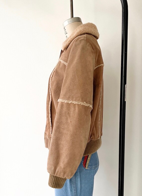 1970s 80s Brown Suede Bomber Zip Front Coat Jacket - image 5