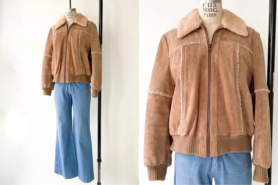 1970s 80s Brown Suede Bomber Zip Front Coat Jacket - image 1