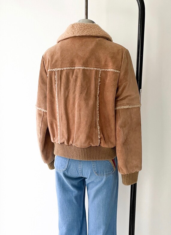 1970s 80s Brown Suede Bomber Zip Front Coat Jacket - image 6