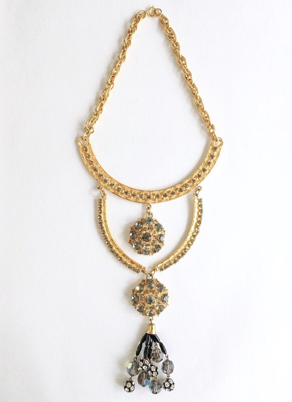 1960s 70s Tiered Rhinestone Necklace - image 1