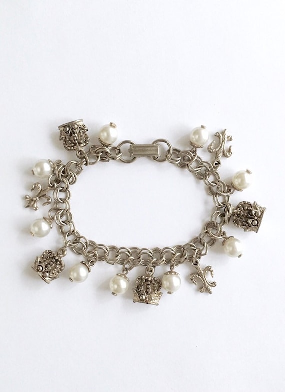 Vintage Fleur-De-Lis And Crown Charm Bracelet