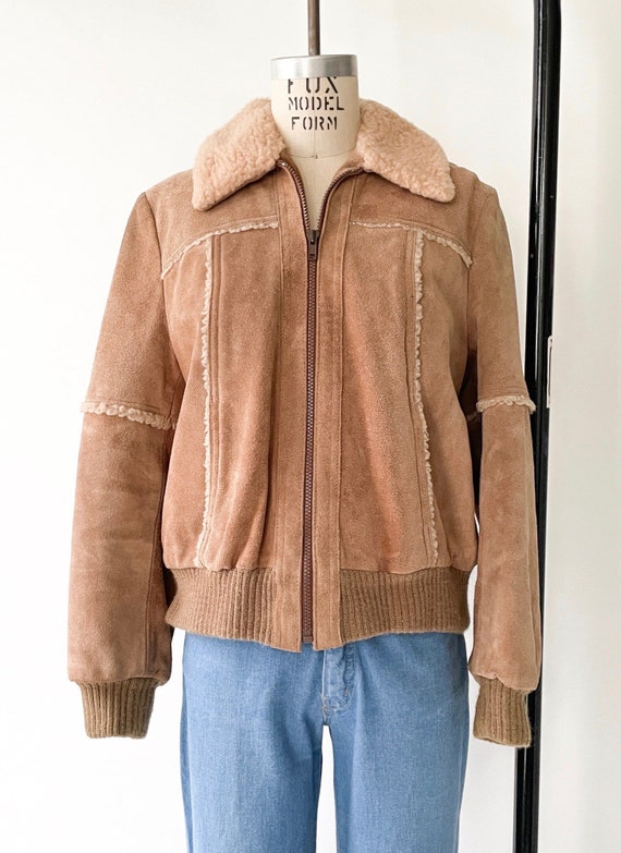 1970s 80s Brown Suede Bomber Zip Front Coat Jacket - image 4