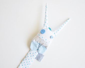 Pacifier clip soft doll | ZUPETA | cute monster pacifier holder | blue and white soother hanger | dummy doll | designer baby accesory