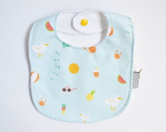 Babete Zezling Gaivotas / Babete redondo para comer ou babinhas / Bibe dupla face azul / Babete reversível absorvente impermeável