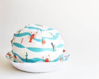 Baby Sun Hat | Baby and toddler reversible sunny hat | Under the Sea bucket hat for kids | Crab and lobster kids cotton reversible hat