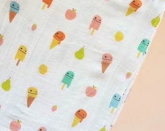 Ice Cream Muslin square | Gauze baby blanket | modern burp cloth | Organic cotton gauze rag