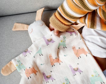 Sleeping bunny doudou | Modern flat sleeping softie | Small comforter | pacifier holder sleeping bunny | gauze fabric cuddle modern bunny