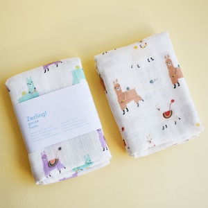 Panno di mussola di lama / quadrato di mussola di lama di cotone biologico / straccio per bambini Alpaca Gauze / moderna coperta di stoffa rutto stampa lama multicolor