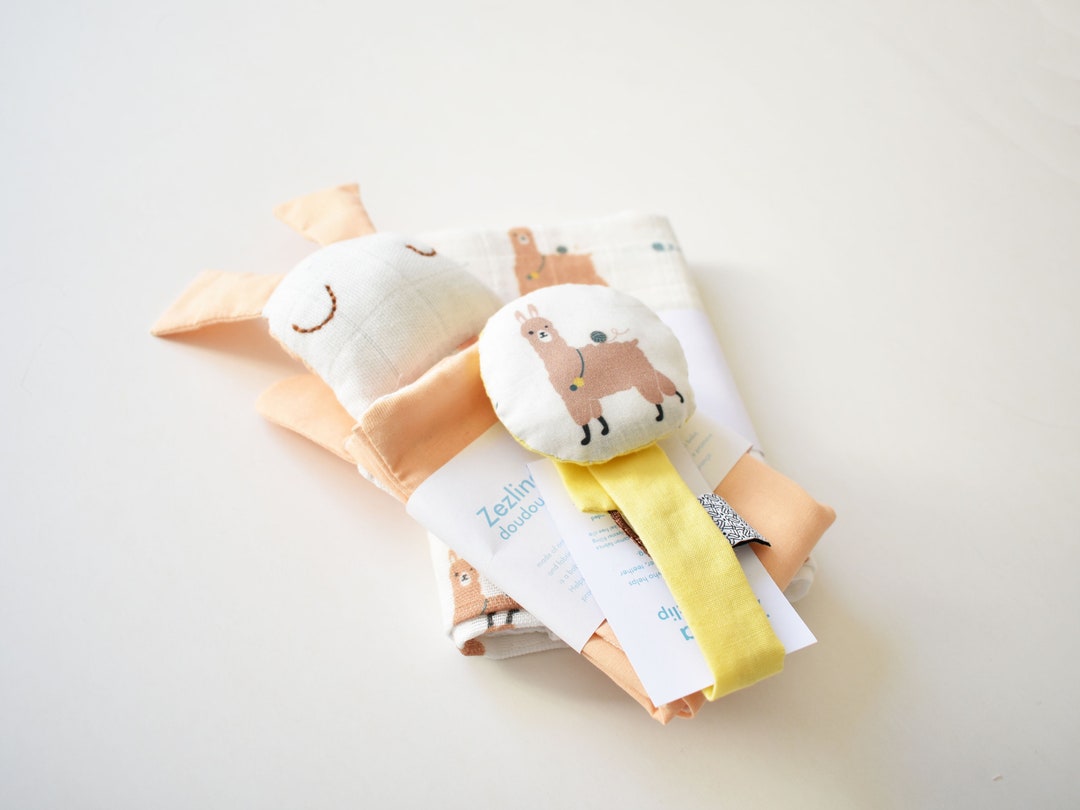 Pacifier With Rag Comforter, Burp Rag, Pacifier Clip Newborn Gift Set | Brown Llamas ...