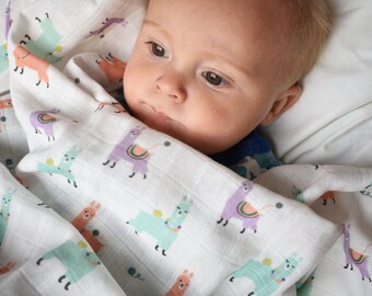Llamas organic cotton swaddle burp rag