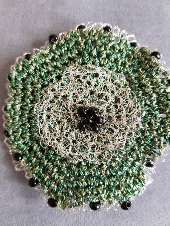Green round bead brooch