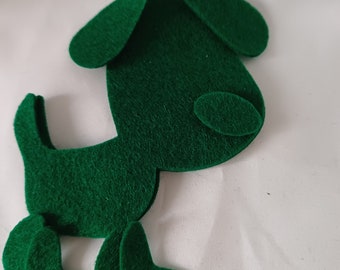 Appliqué felt green dog shape, felt dog, felt shapes for crafting