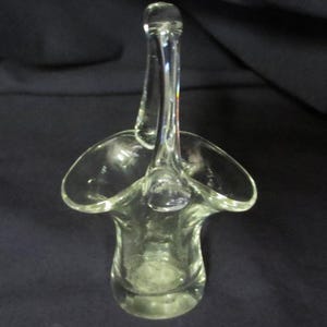 CLEAR GLASS Mini BASKET Vintage Crystal 4&quot; Miniature with Handle Wedding Basket Style