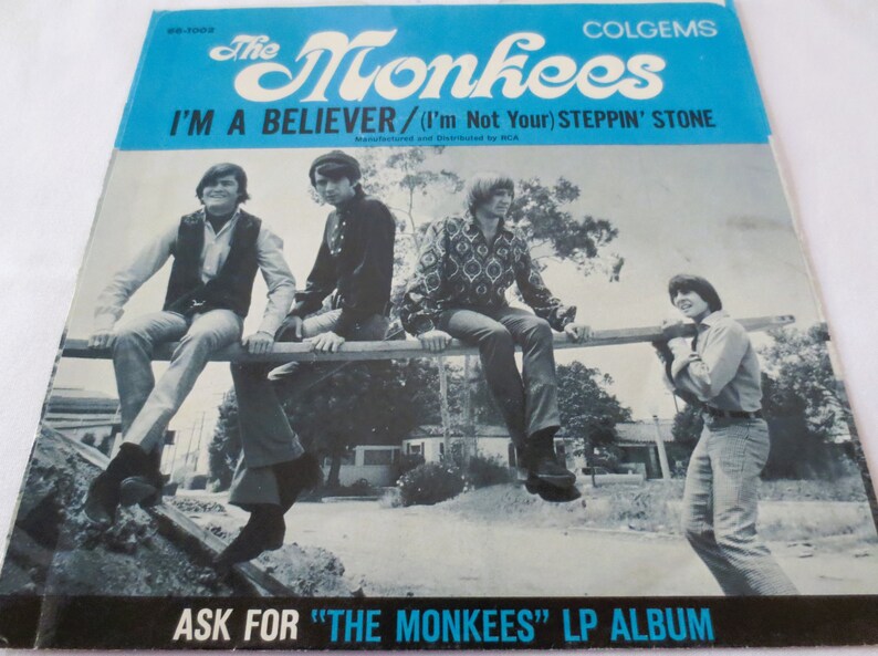 Monkees Single The MONKEES 45 Rpm 1966 SLEEVE ONLY Original I'm A Believer & Steppin ...