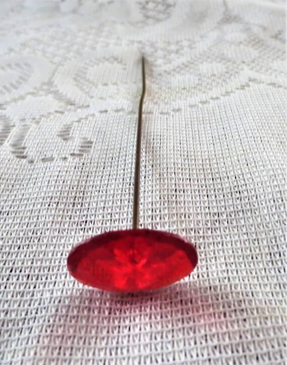 RUBY RED HATPIN Vintage Jeweled Top Hat Jewelry 5 1/2… Gem