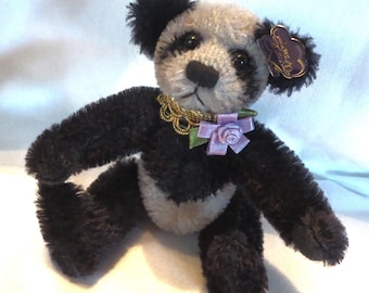 LAVENDER GREY PANDA Bear Annette Funicello 6" Plush Mohair Purple Ear Tag 1990's