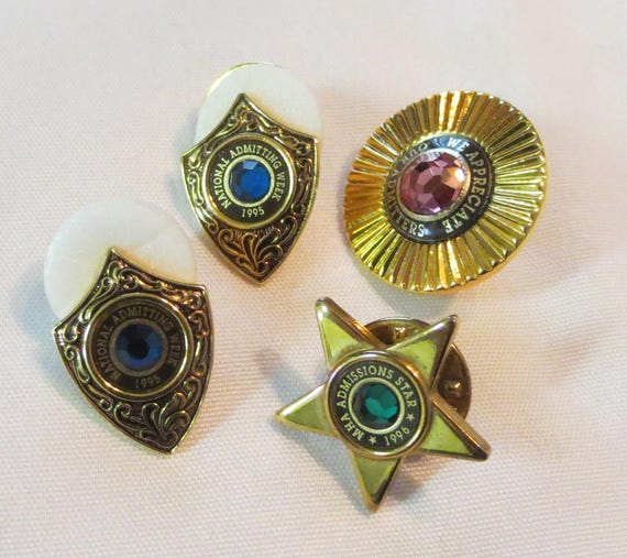 Vintage SERVICE PINS Lot of 4 Pinbacks COLLECTIBLE Lapel Pins Gems Gold Tone