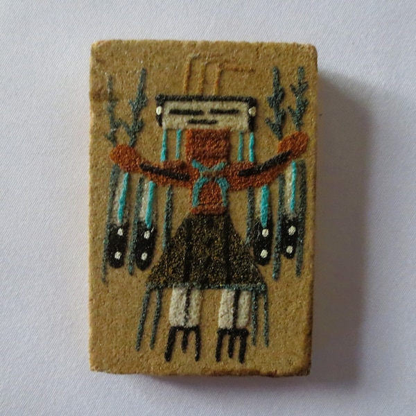 KACHINA MAGNET VINTAGE Sandcast Navajo Artisan Crafted Signed Hand Painted Art