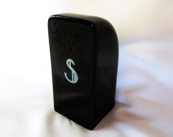 1940 - 1950 SALT SHAKER Ceramic RARE Black Stove Top Art Deco Rounded Top