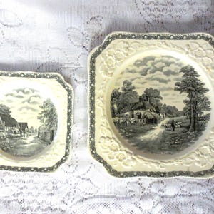 2 PLATE SET Rural ENGLAND Early Vintage Crown Ducal Gainsborough Black Chinaware