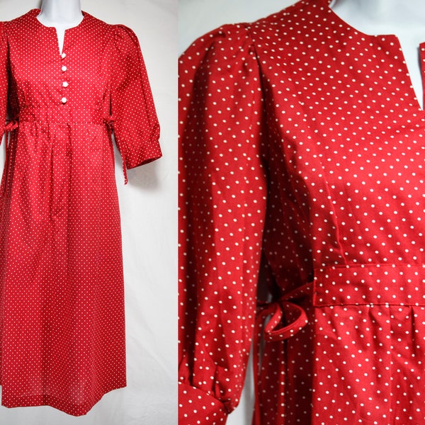 Vintage 70's MAINBERRY Inc Los Angeles Red & White Polka Dot Maxi Dress S