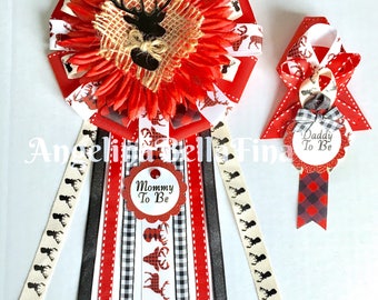 New Lumberjack Themed Mommy and Daddy To Be Corsage Set