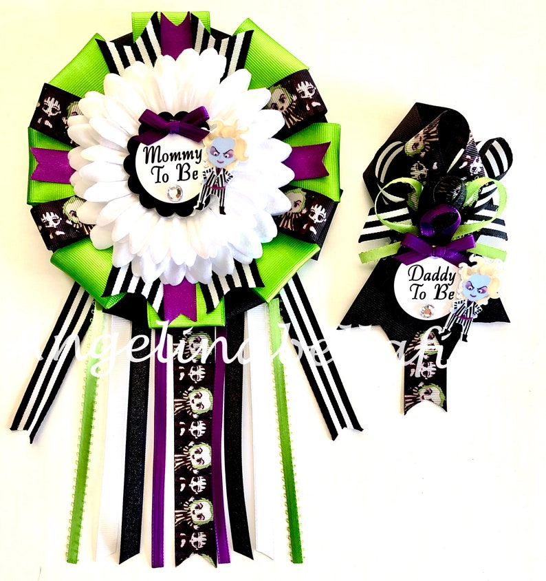 NEW Beetlejuice Themed Mommy and Daddy To Be Corsage Set