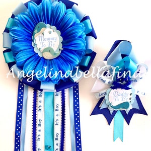 NEW Whales Themed Mommy and Daddy To Be Corsage Set