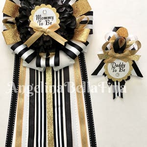 New Black/White/Gold Themed Mommy and Daddy To Be Corsage Set