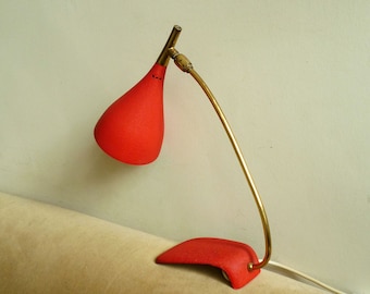 stilnovo era Louis Kalff 50's 60's mid century brass table lamp with red shrink lacquer Cosack night light accent lamp desktop lamp