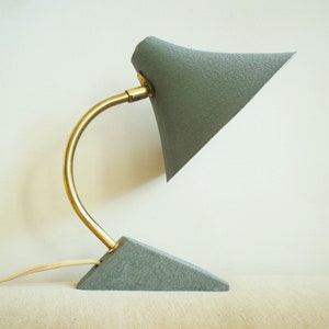 Louis Kalff 50's mid century brass table lamp with green shrink lacquer night light tulip form accent lamp Philips Cosack