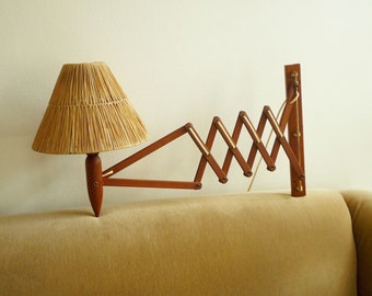 XL mid century modern 70's danish scissor teak wall lamp teak wall light Le Klint 60's adjustable swing arm light Lyfa