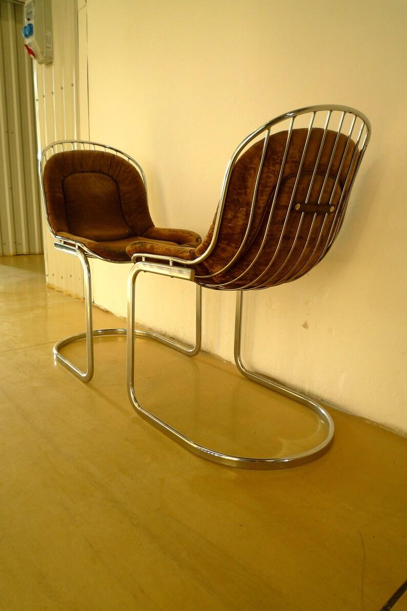 a pair vintage retro mid century chrome chair 80/'s metal chair cantilever easy chair dining chair with original cushions