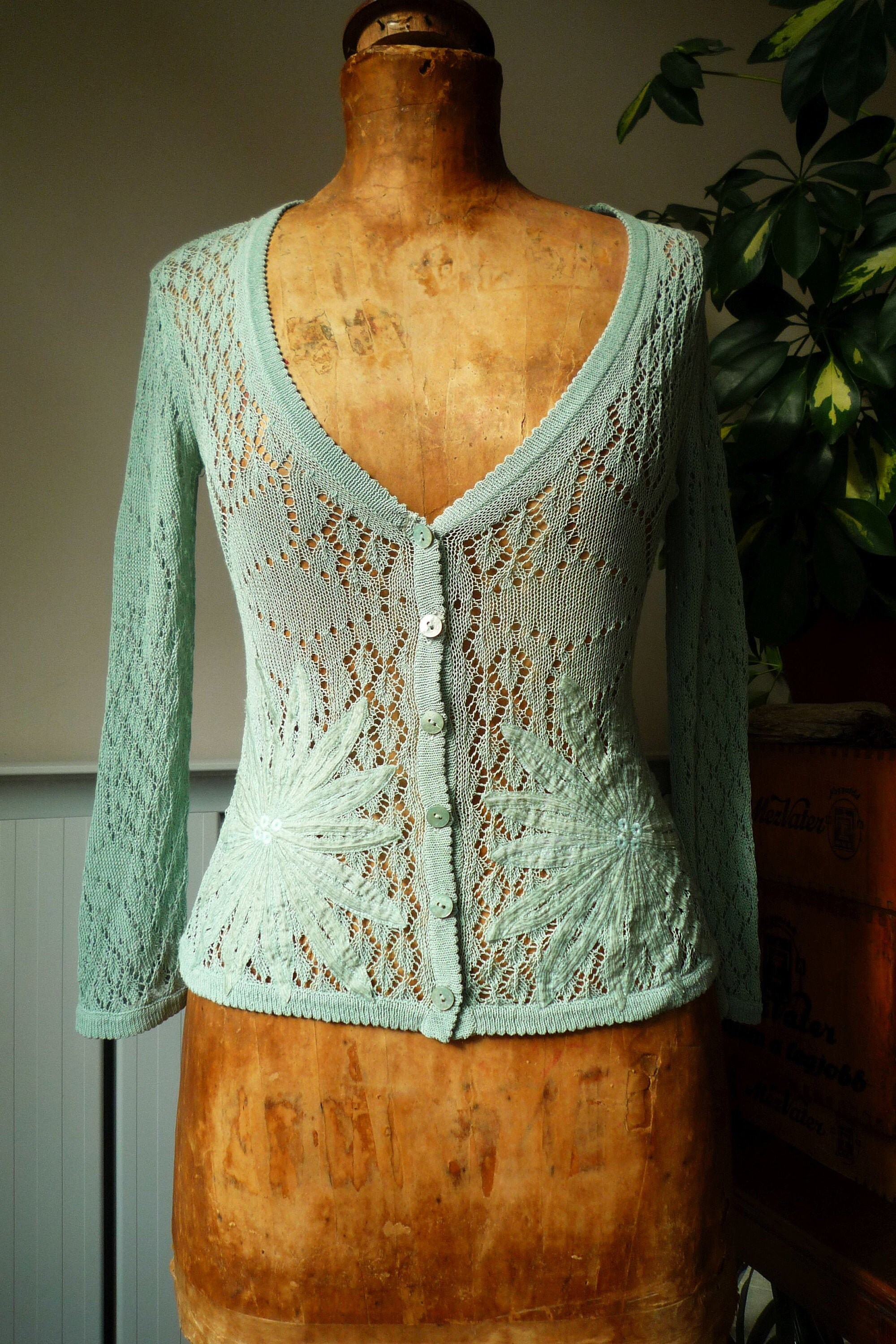 Green Lace Cardigan Button up Crochet Top Green Elastic Cardigan Crocheted Sweater Blouse V neck 3 4 Sleeve Festival Lace Blouse Etsy Australia