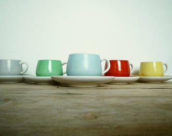 ensemble de 5 tasses à café service à café tasses à expresso vaisselle des années 1950 grès multicolore tasse en céramique des années 50
