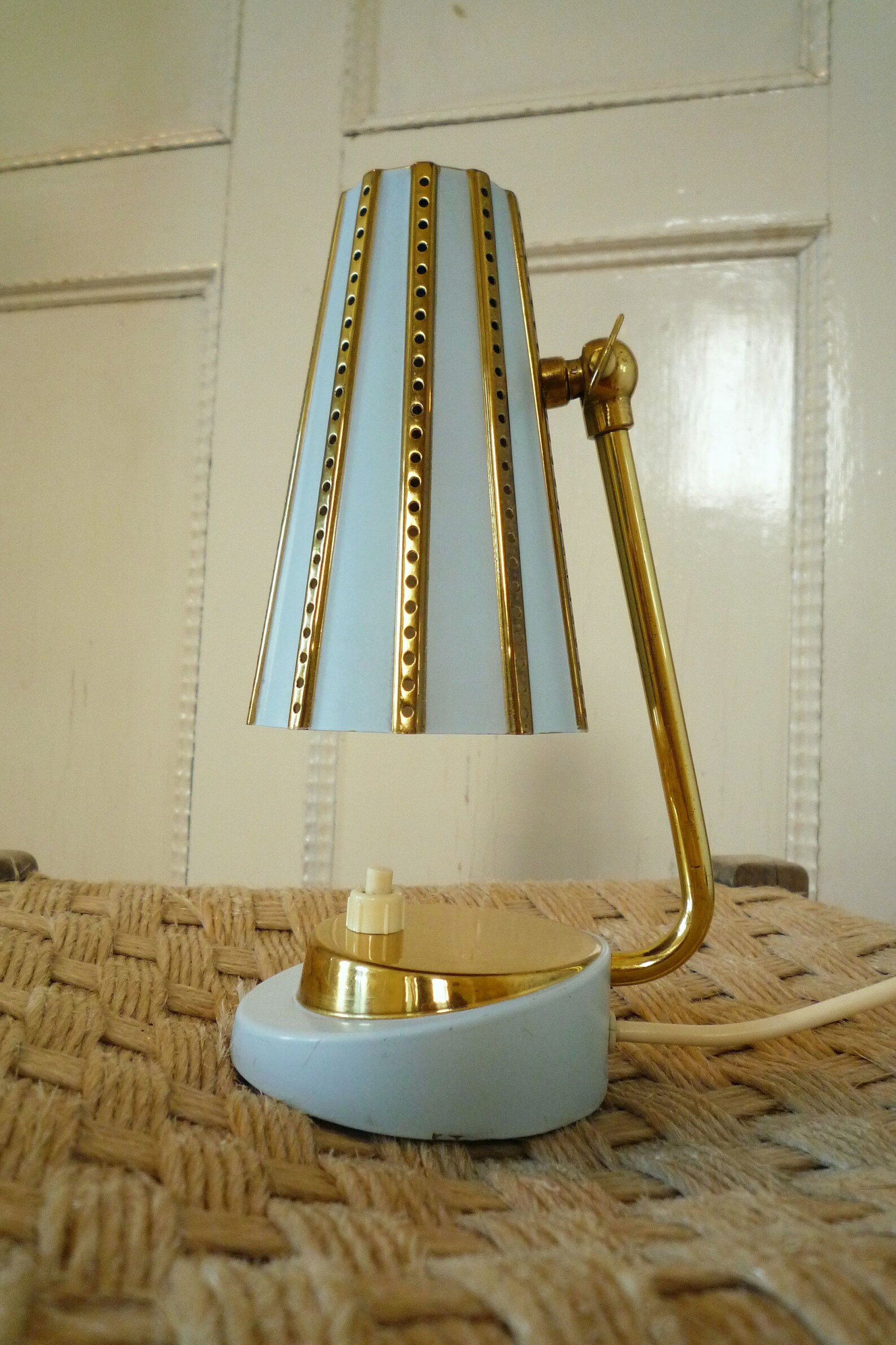 60's brass and baby blue bedside lamp night light with Etsy