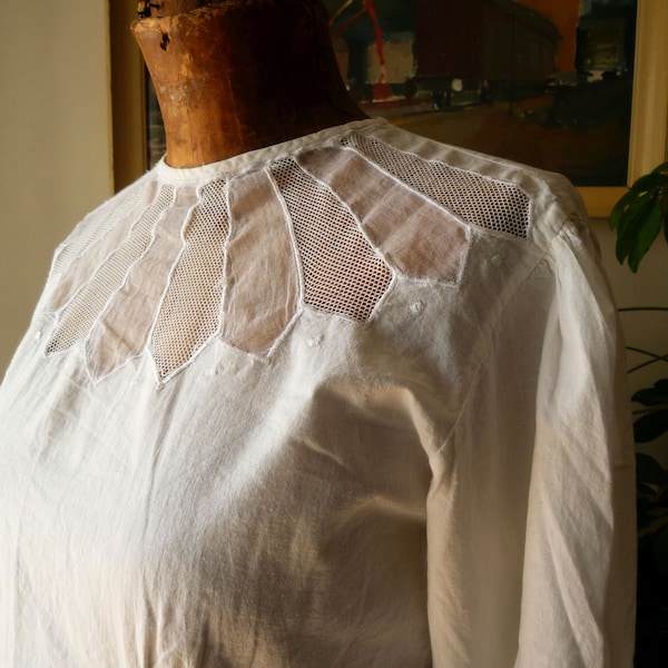 1980's white blouse top summer shirt boho round neck prairie blouse