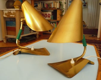 pair of unique 50s brass desk lamp bedside light table lamp Kalmar Stilnovo era mid century modern adjustable lamp 60s accent lamp wall