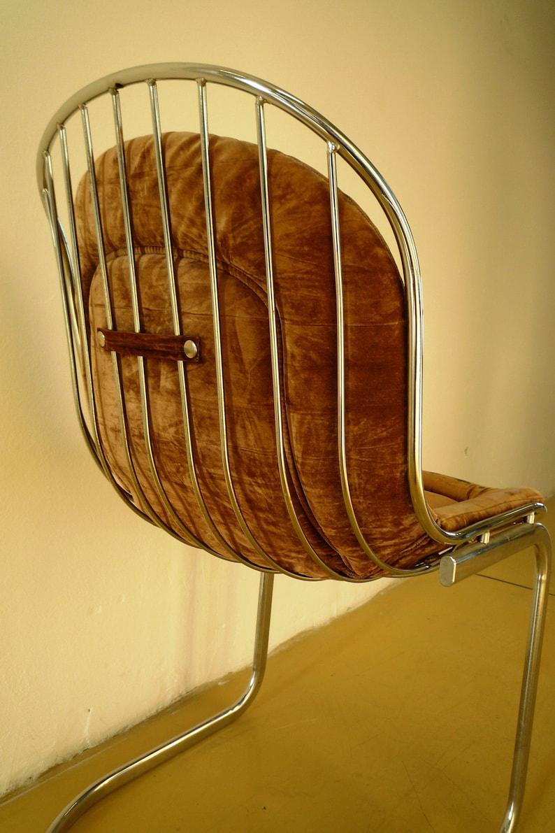 a pair vintage retro mid century chrome chair 80/'s metal chair cantilever easy chair dining chair with original cushions