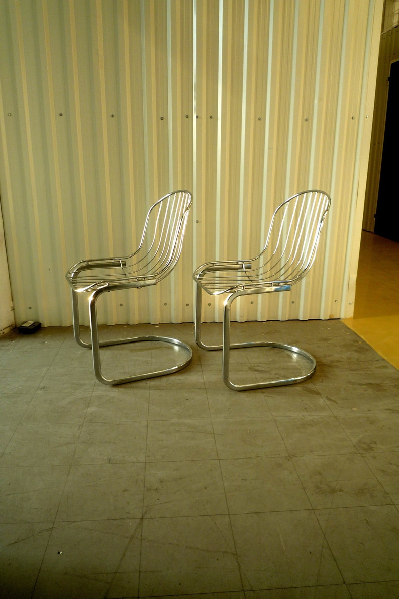 a pair vintage retro mid century chrome chair 80/'s metal chair cantilever easy chair dining chair with original cushions