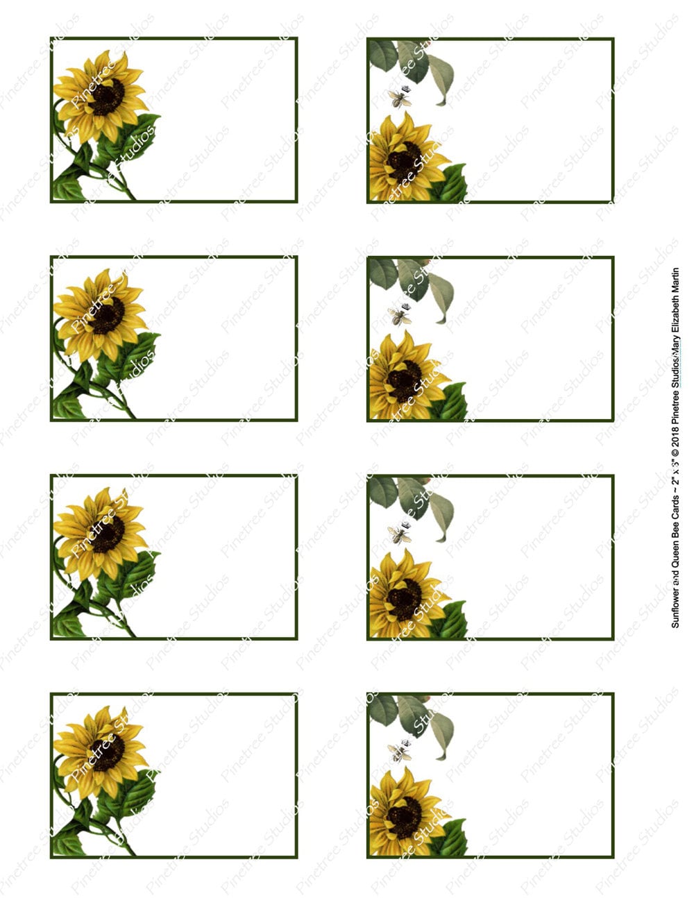 Sunflower and Queen Bee Card 2x 3 Digital Download Printable / Label
