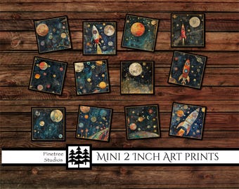 Mini 2 Inch Art Prints ~ Space Art ~ Digital Download ~ Printable / Tiles / Art to Wood / Easel / Magnet / Desk Top Art / Ornament